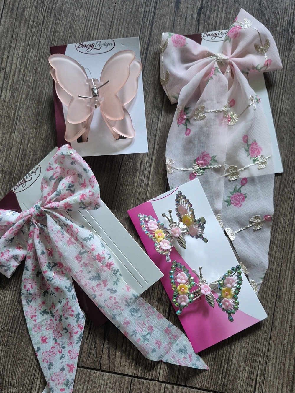 NWT! Coquette Girl Bundle Pink Butterfly  Hair Bows And  Clips